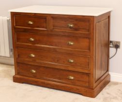 A 19th century style oak and marble chest of drawers - modern, the moulded white marble top over two