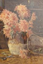 Early 20th century British School Chrysanthemums watercolour on paper stamped ESK (Eccles South