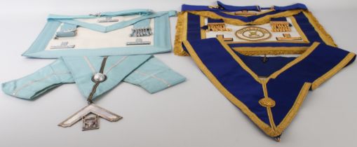 Two Freemason's aprons and associated regalia: 1. Craft Worshipful Master Mason apron with Past