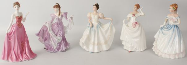 Five Royal Doulton and Coalport bone china figures - the Royal Doulton comprising HN 3645 Lindsay,