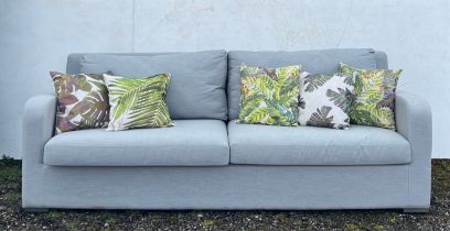 Maze Living 3 seater, outdoor sofa, light grey + 5 tropical patterned cushions, 230cmW x 82cmH x