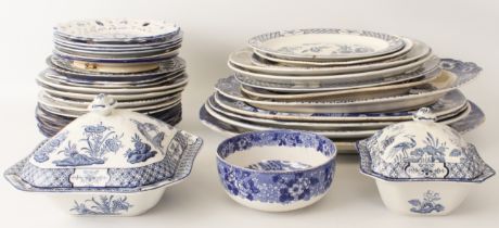 A collection of blue and white pottery transfer ware platters - 19th and first half 20th century,