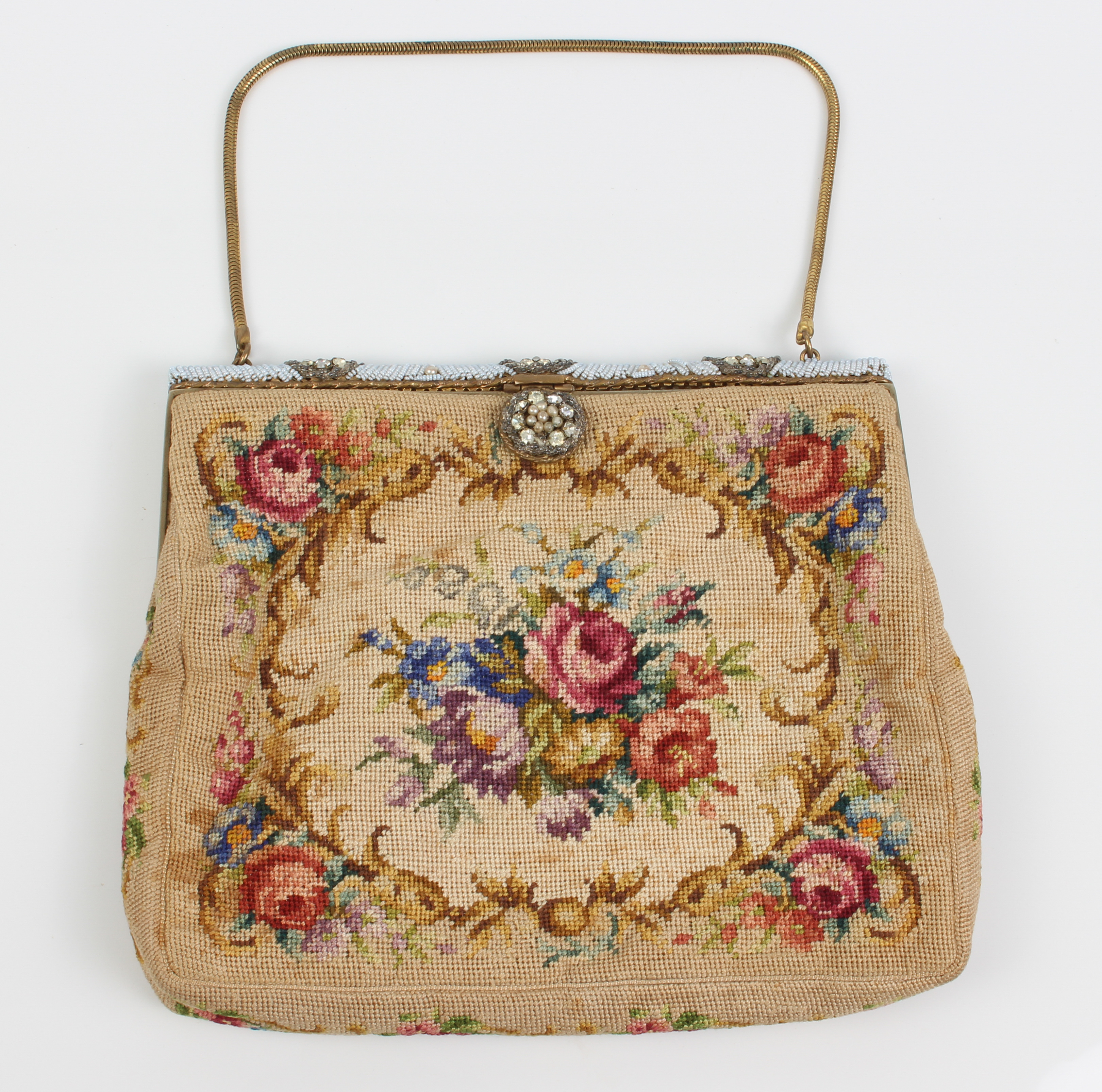A vintage 1930s-50s gros point embroidered evening bag - containing a card by the original maker, ' - Image 3 of 3