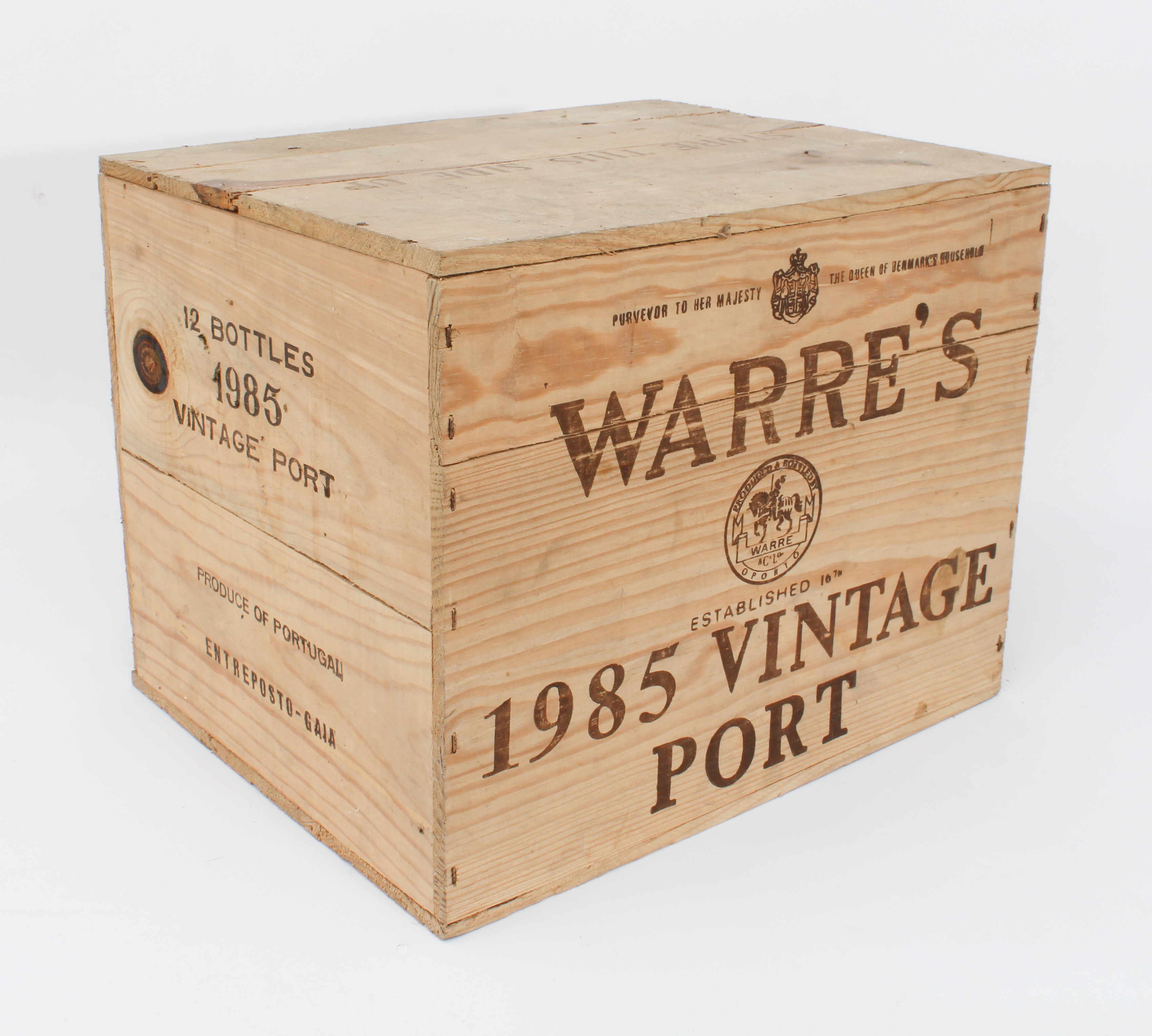 A 12-bottle case of Warre's 1985 vintage port