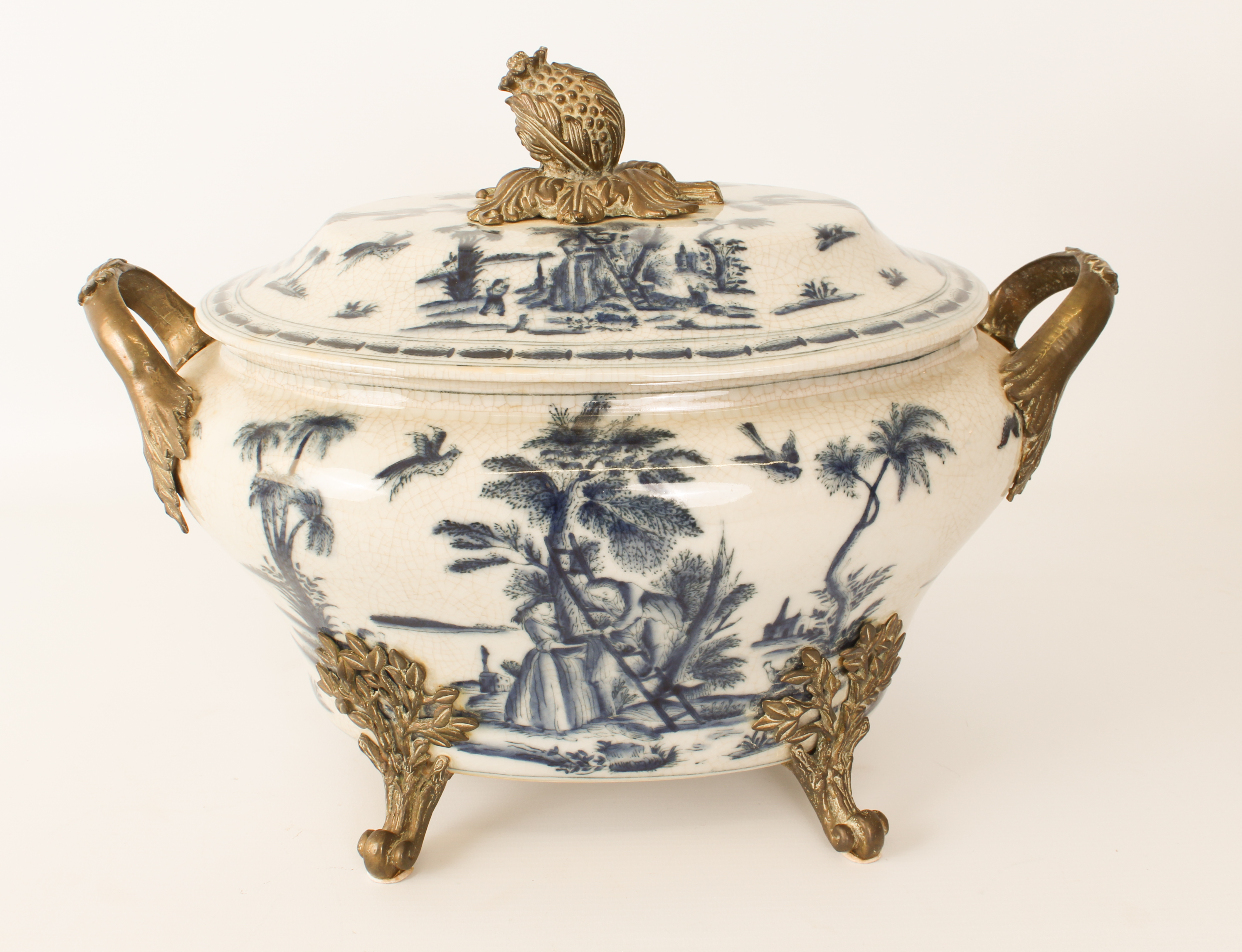 A blue and white porcelain covered tureen in 19th century style - modern, of bombe, oval form, - Image 4 of 5