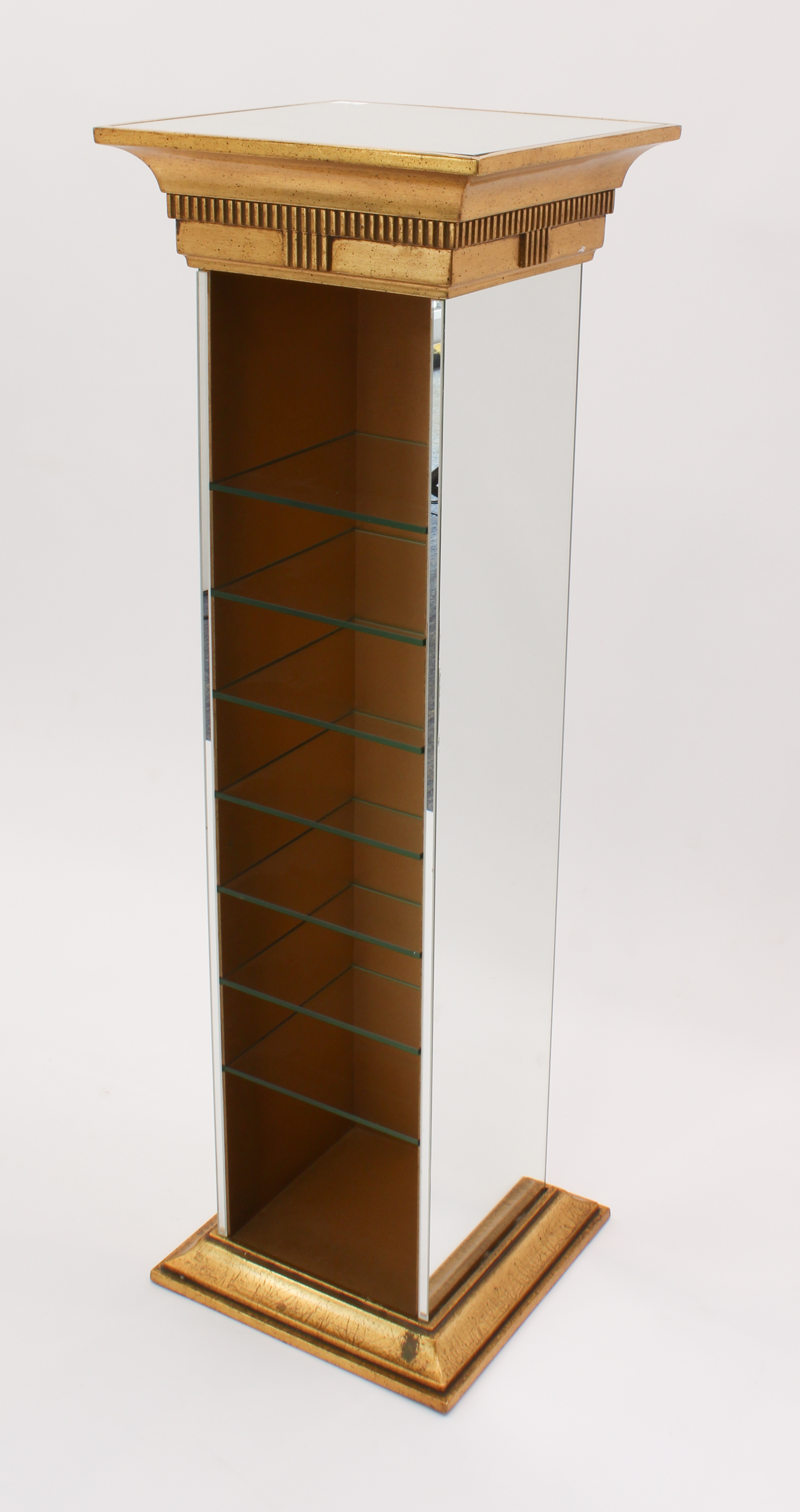 A mirrored and parcel-gilt narrow shelf unit - of classical column form, with seven removable - Image 2 of 4