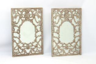 A pair of French 18th century style rectangular mirrors - modern, the wood and gesso frames with a