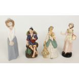Four porcelain figures to include Nao and Goldscheider