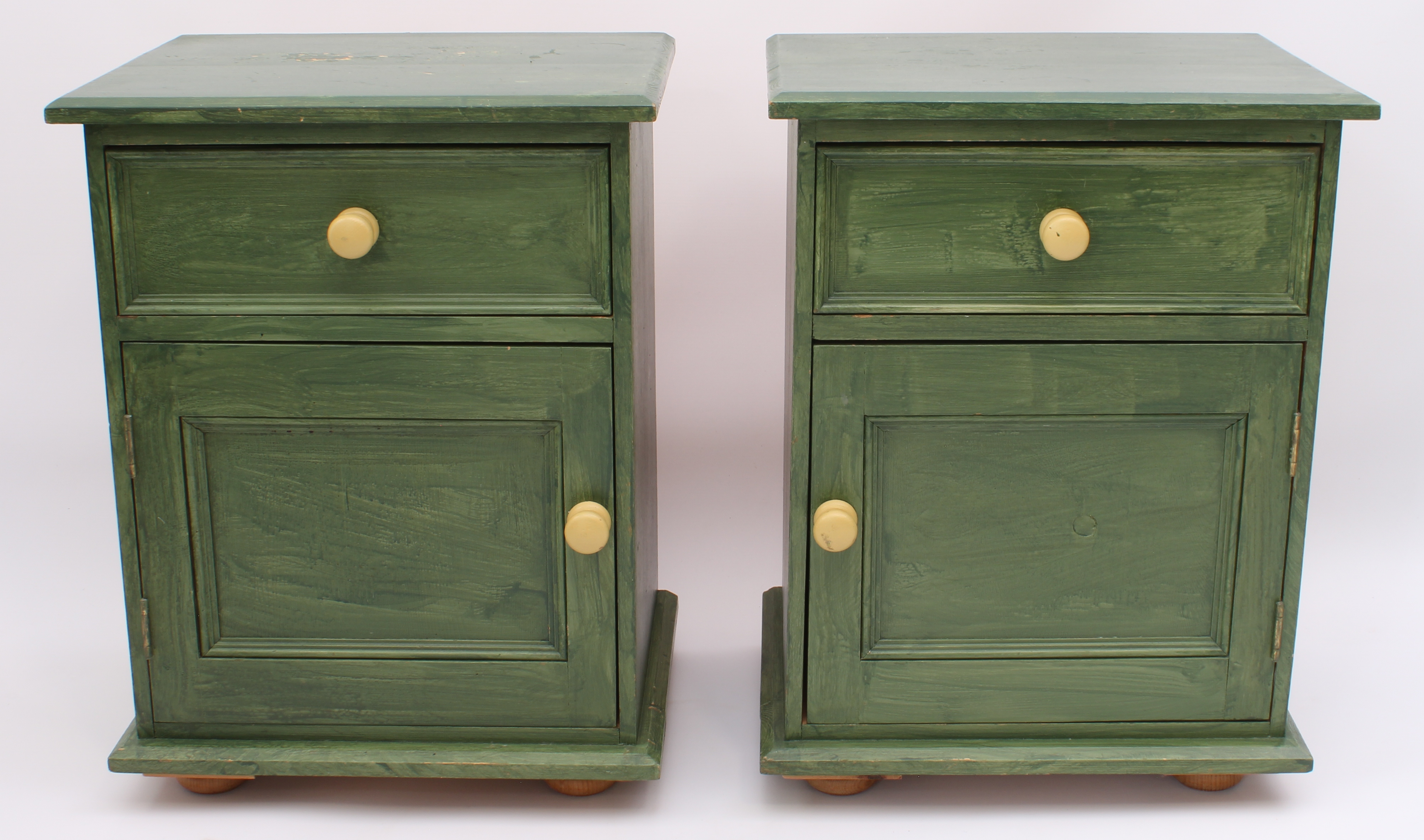 A pair of green painted pine bedside cabinets - each with a single drawer over a panelled cupboard - Image 2 of 9