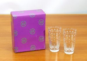 A boxed pair of William Yeoward Crystal highball tumblers or lemonade glasses - etched marks to
