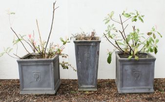 A pair of faux lead square-section planters and a matching vertical planter (3)