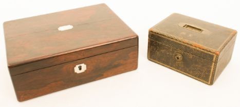 A mid-19th century rosewood and mother of pearl jewellery box - the interior lined in maroon leather