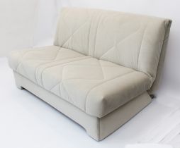 A modern light grey upholstered double sofa bed - 144 cm long, 72 cm high, in excellent condition