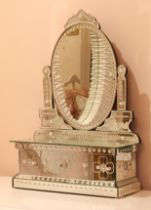 A Venetian style mirrored box base toilet mirror - modern, the fixed oval plate with shaped