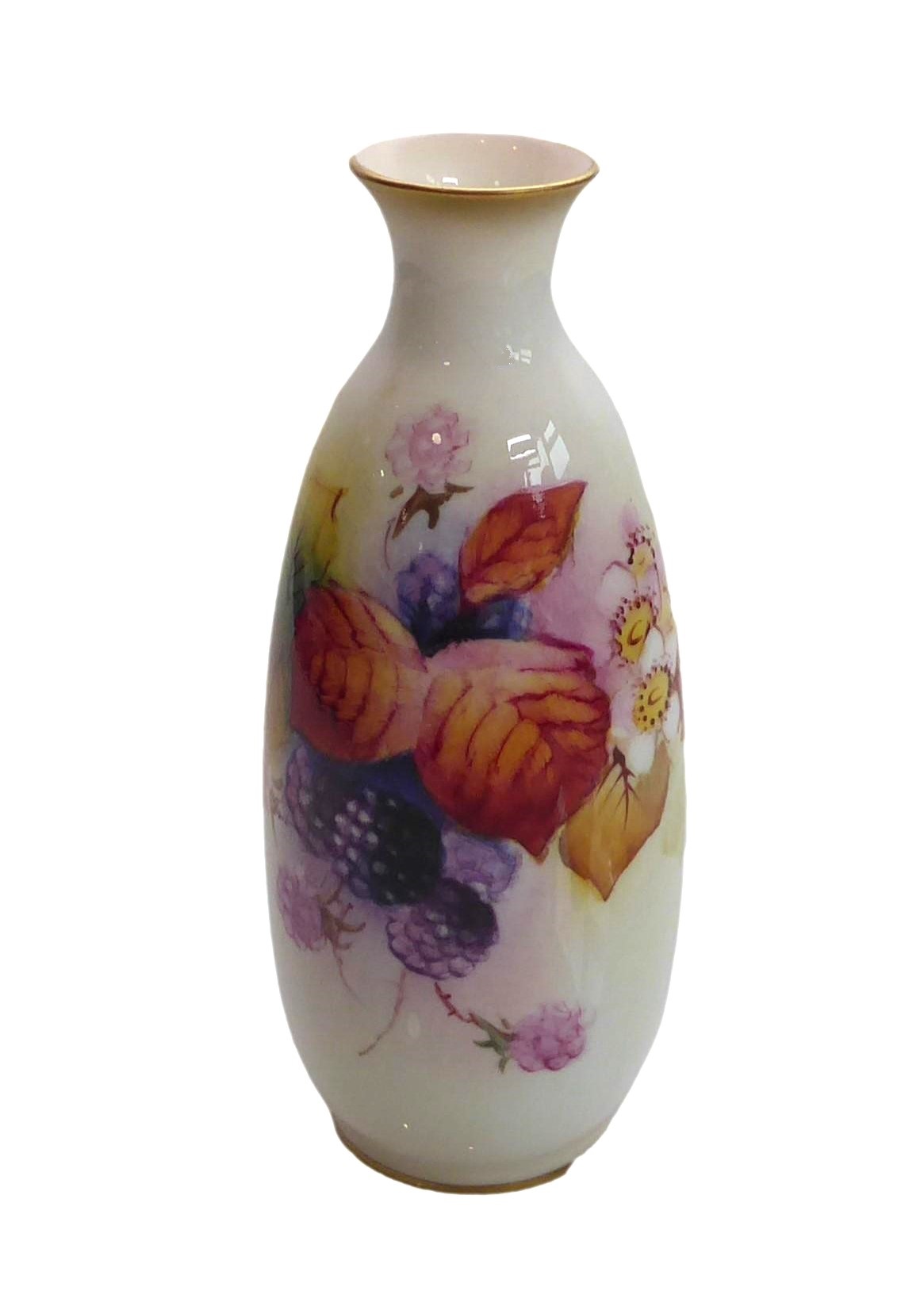 A Royal Worcester porcelain vase hand painted with blackberries and signed M Miller, date code