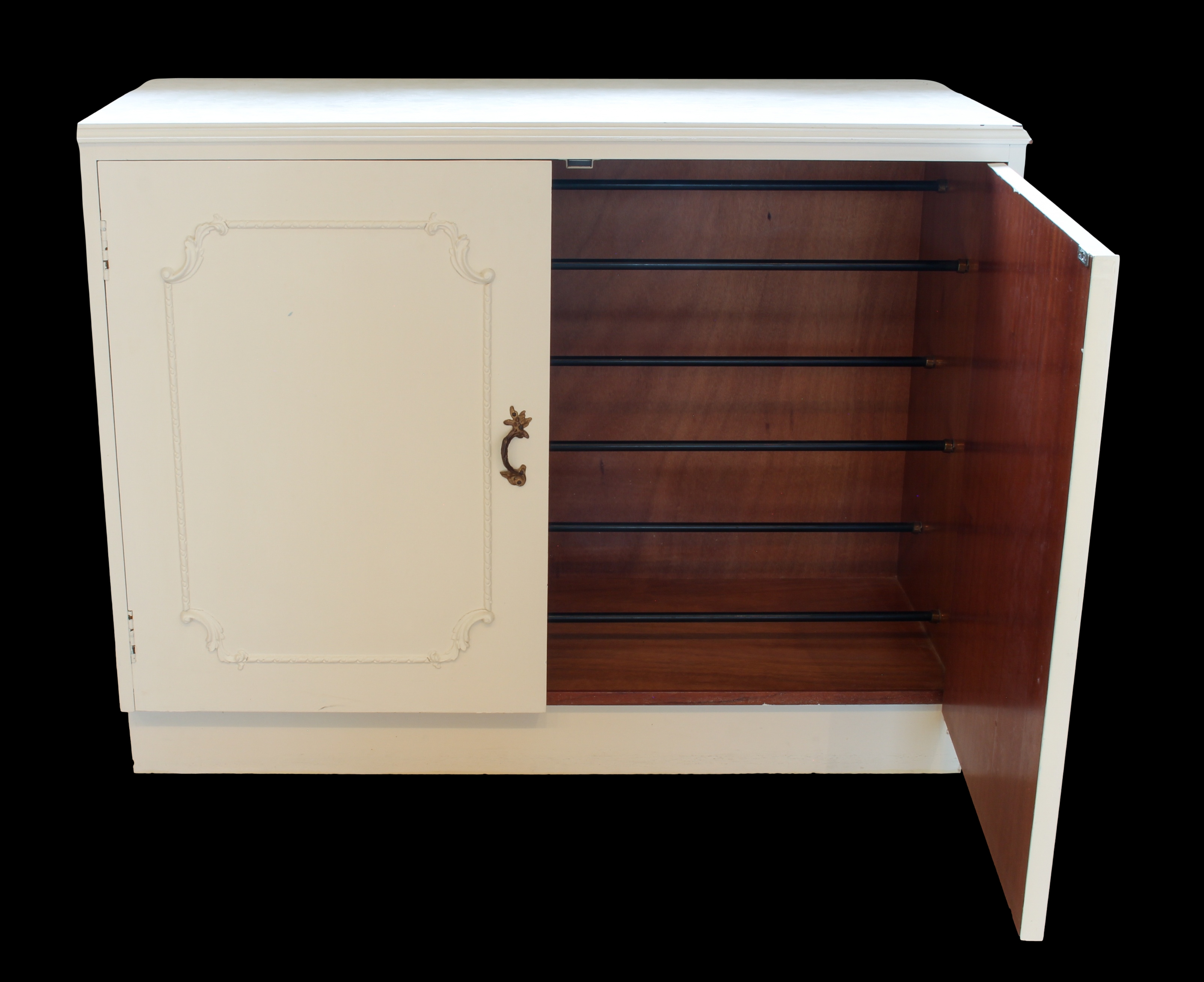 A white painted shoe cupboard in the Louis XV taste - 1950s-60s, the marbled Formica top over two - Image 3 of 6