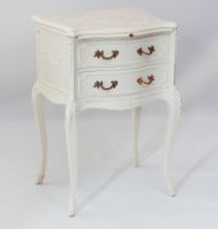 A white painted serpentine bedside table in the Louis XV taste - 1950s-60s, the marbled Formica