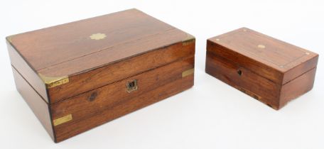 A brass-bound writing slope  (LWH 30 x 22 x 12 cm), and a small box (at fault) (LWH 20 x 12.5 x 8