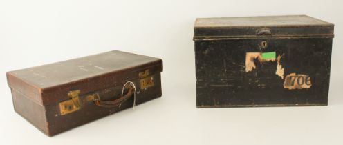 A maroon grained leather dressing case - early 20th century, with brass hardware, the original