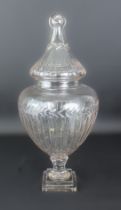 An impressive mid-century cut glass lidded urn - of large proportions, the tapering ovoid body and