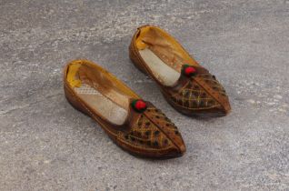 A pair of antique Turkish style handmade leather childs 'alla turchesca' slippers - early 20th