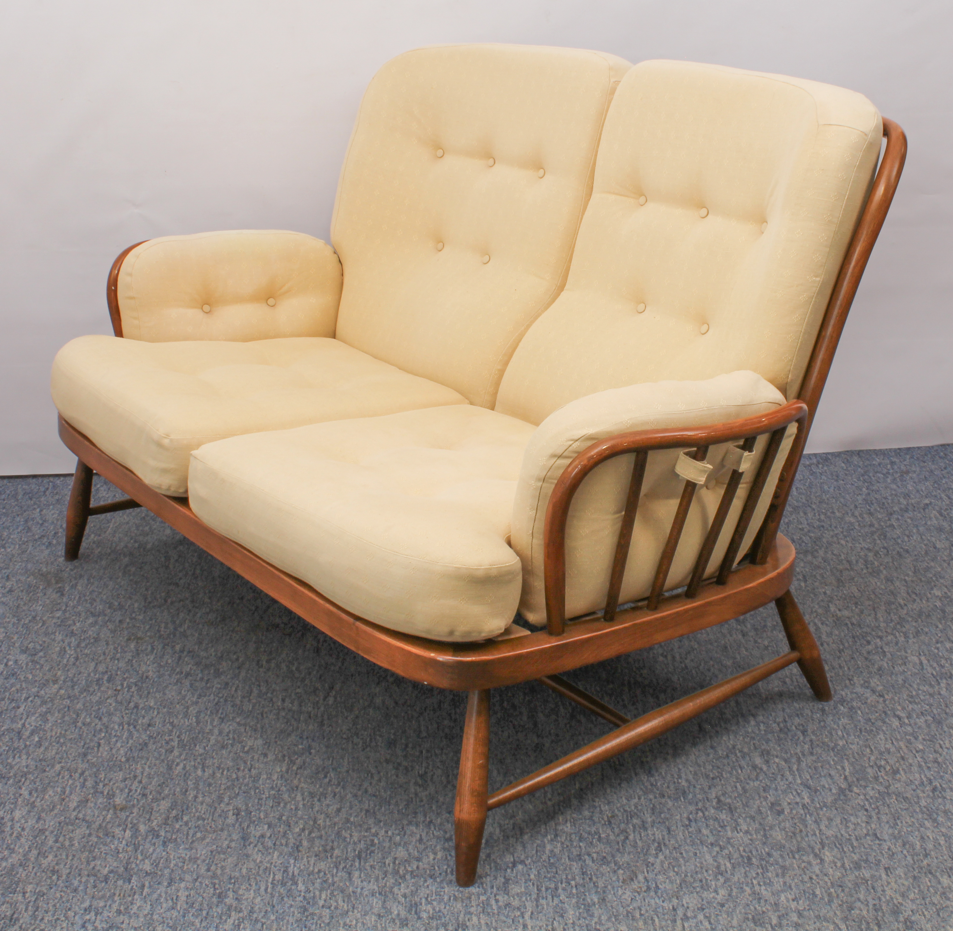 An Ercol Windsor beech and elm two-seater sofa - Jubilee model, no.766, with original pale gold - Image 2 of 4