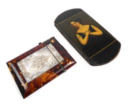 A decorative 19th century tortoiseshell and mother of pearl card case, together with a 19th