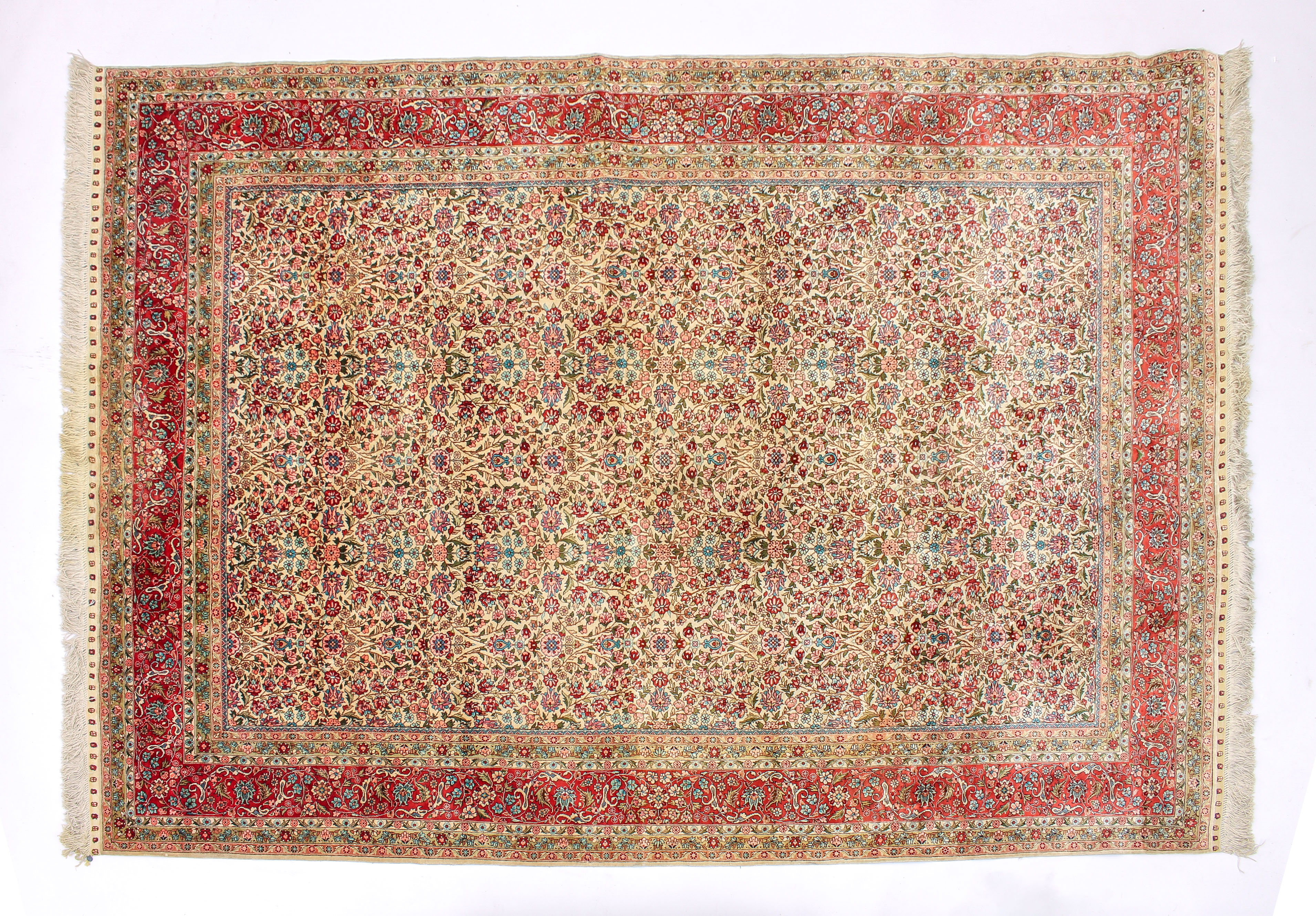 A silk rug, 208 (excluding fringe) x 139 cm