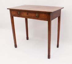 A George III oak single drawer side table - the two-plank top over a single drawer with original