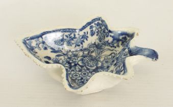 An early 19th century pearlware blue and white pickle dish - leaf shaped, with underglaze 'W'