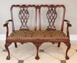 A George II style mahogany chair back settee - late 20th century, in the Chippendale manner, the