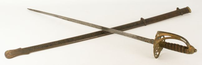 An 1845 Pattern officer's sword with 31 ¾" flexible etched blade, (100 cm overall length)