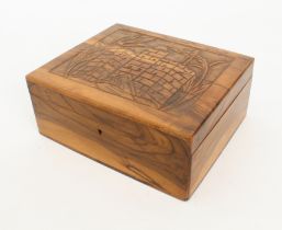 A quantity of costume jewellery in an olivewood box - to include a Liberty-style silver-enamel