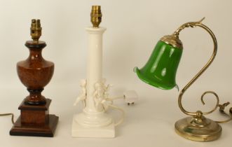 A 19th century style faux burr wood table lamp - labelled 'Snowdon Mahogany' to base, 31 cm high;