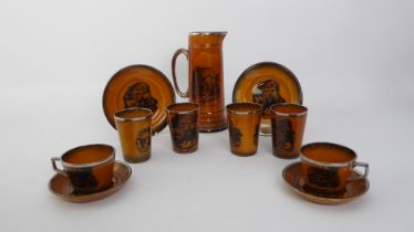 A small group of Ridgways treacle glazed 'Pickwick by Chas Dickens 1837' pottery - comprising a tall