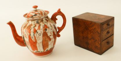 A Japanese parquetry miniature chest - early 20th century, with three graduated drawers and