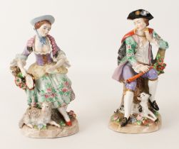 A pair of porcelain figures by VEB of Sitzendorf - 1960s-70s, depicting a young shepherdess and