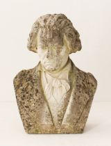 A composite stone bust of Beethoven - 44 cm high.