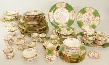 A Minton Green Cockatrice pattern part dinner service - early to mid-20th century, pink factory