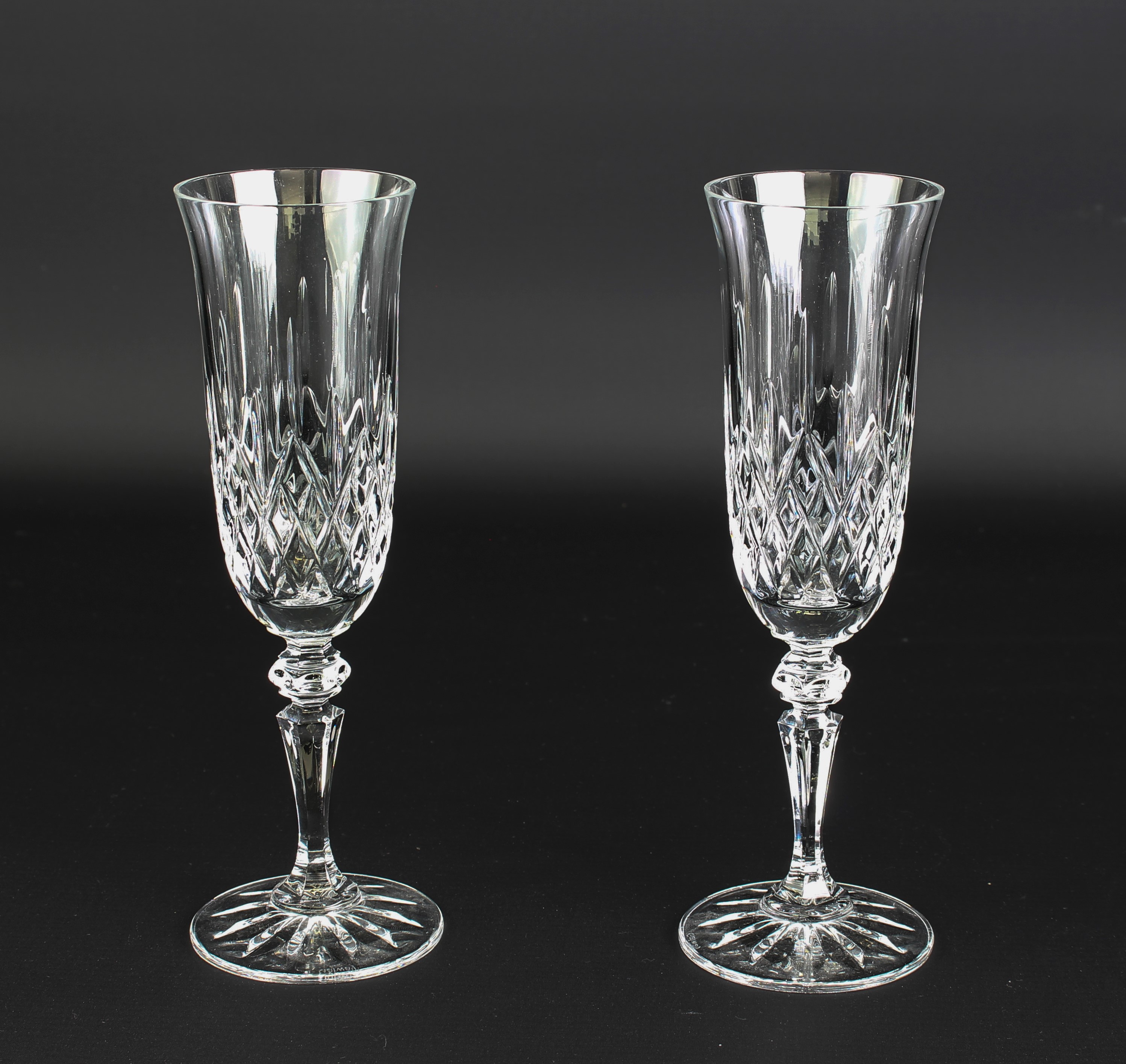 A pair of Galway cut glass champagne flutes - etched factory mark, 20.6 cm high; together with a set - Image 2 of 4