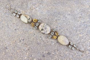 A silver hardstone and gem-set bracelet