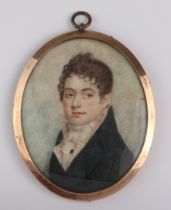 An English School, early 19th century portrait miniature of a gentleman - watercolour on ivory, eyes