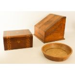 An Edwardian honey oak stationary box - together with a Victorian walnut and parquetry box; and a