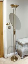 Two adjustable reading lamps with uplighters - by Searchlight Electric Ltd., one in brushed brass