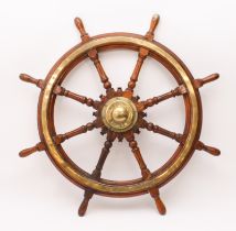 A large 19th century teak, brass and iron ship's wheel from the clipper, the Union - with eight
