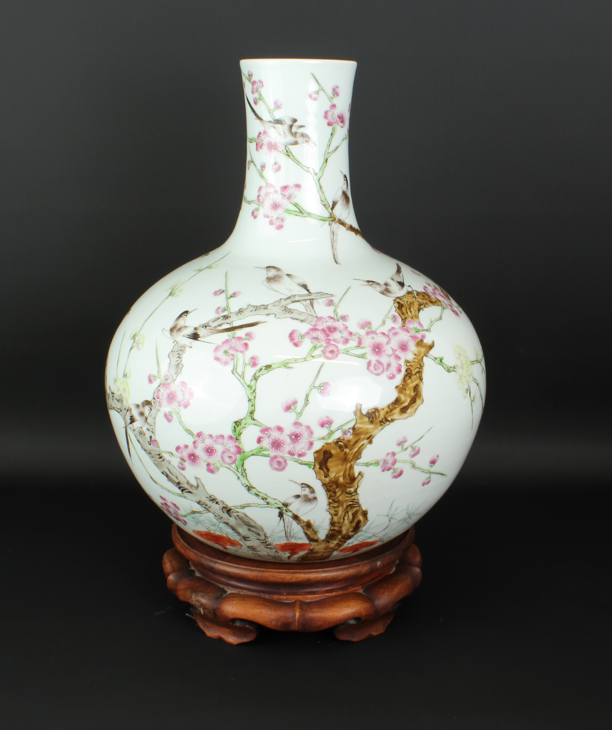 A large Chinese porcelain famille rose bottle vase - late 20th century with apocryphal Yongzheng
