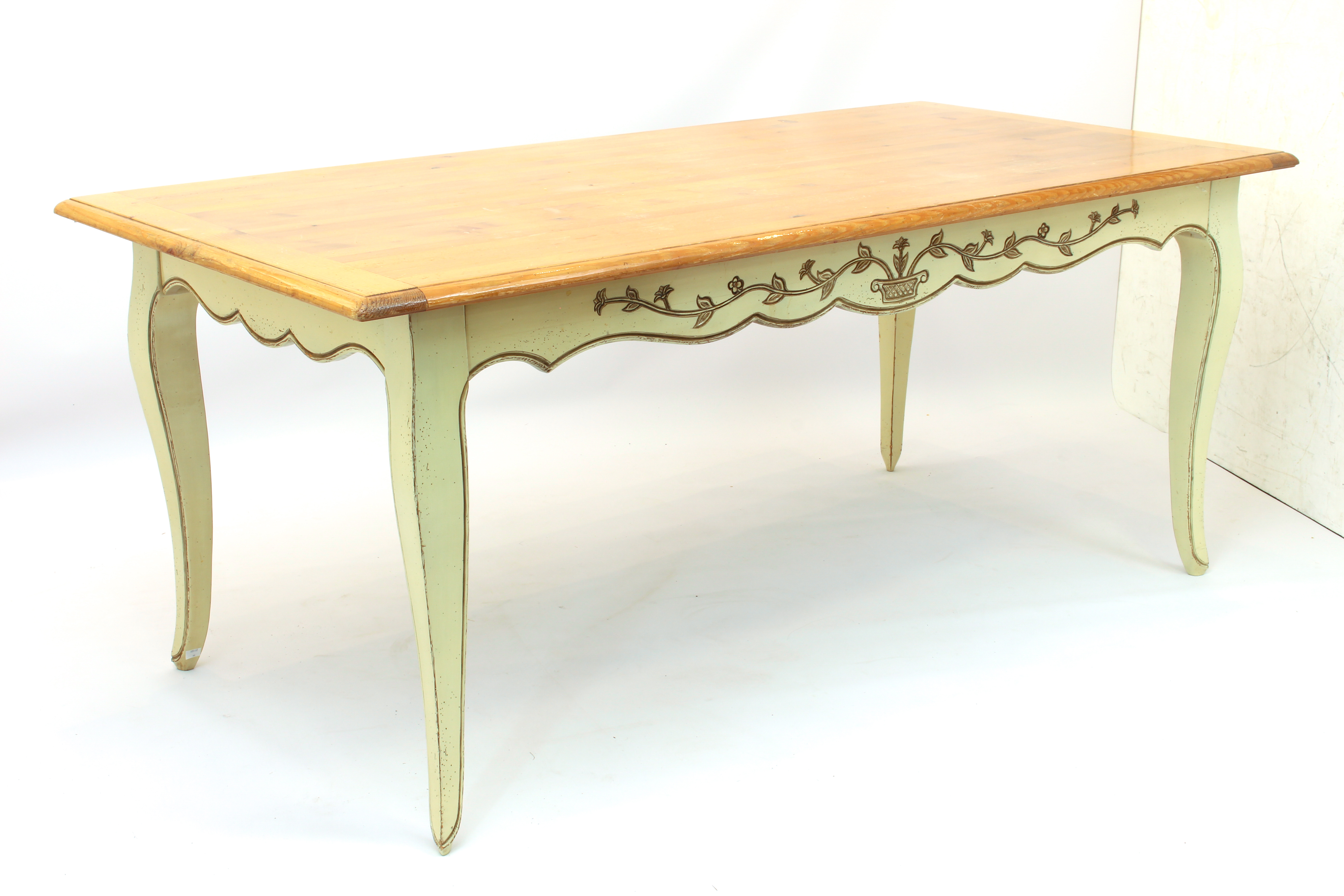 A French style painted and pine extending dining table and chairs - late 20th century, the - Image 2 of 3