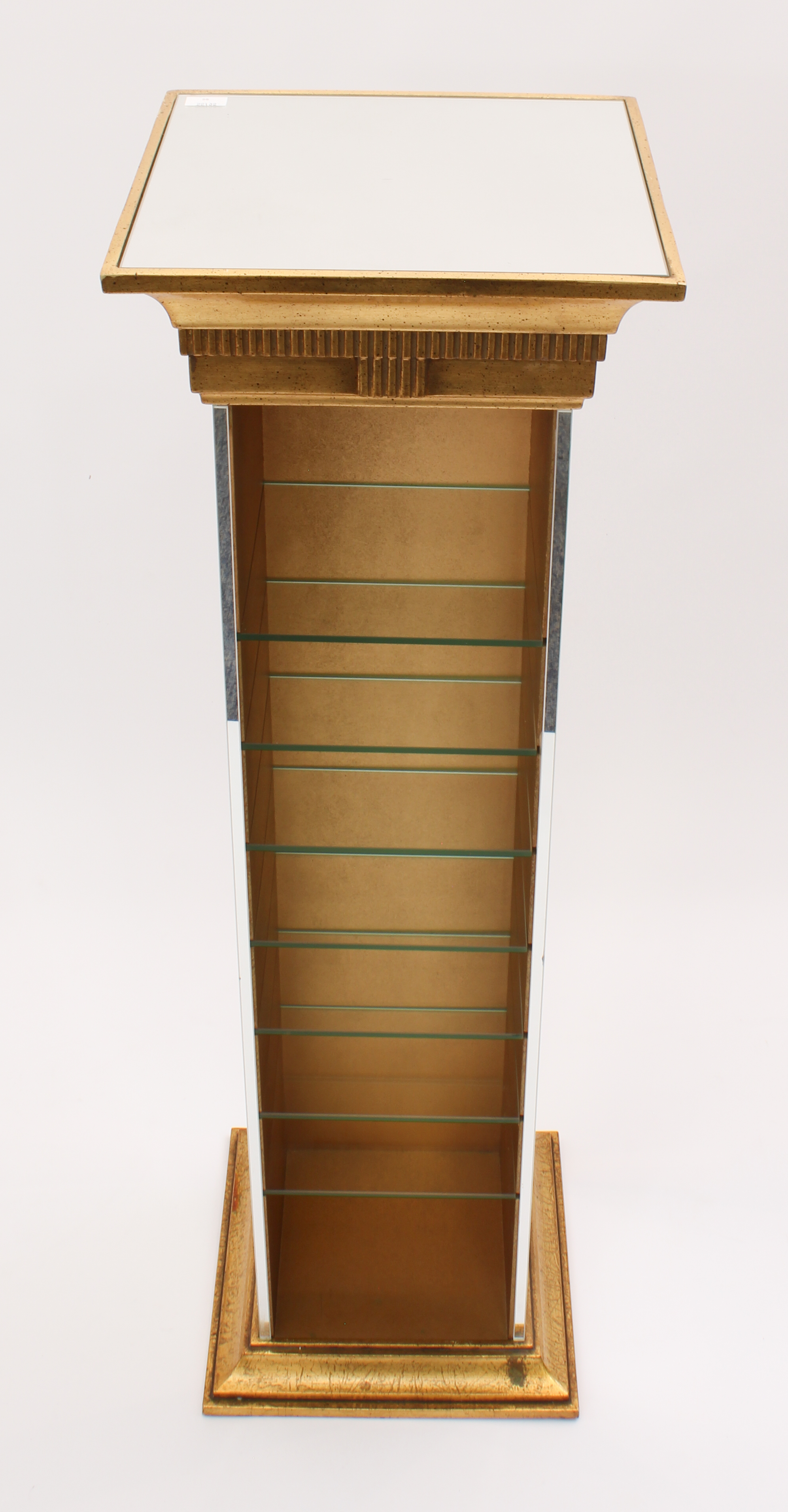 A mirrored and parcel-gilt narrow shelf unit - of classical column form, with seven removable - Image 3 of 4