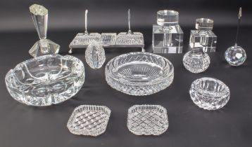 A Waterford crystal desk stand - with chrome frame and two pen holders, on ball and claw feet,