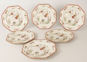 A set of six Adderleys 18th century 'Bow' Quail pattern octagonal plates - 1920s-30s reproductions